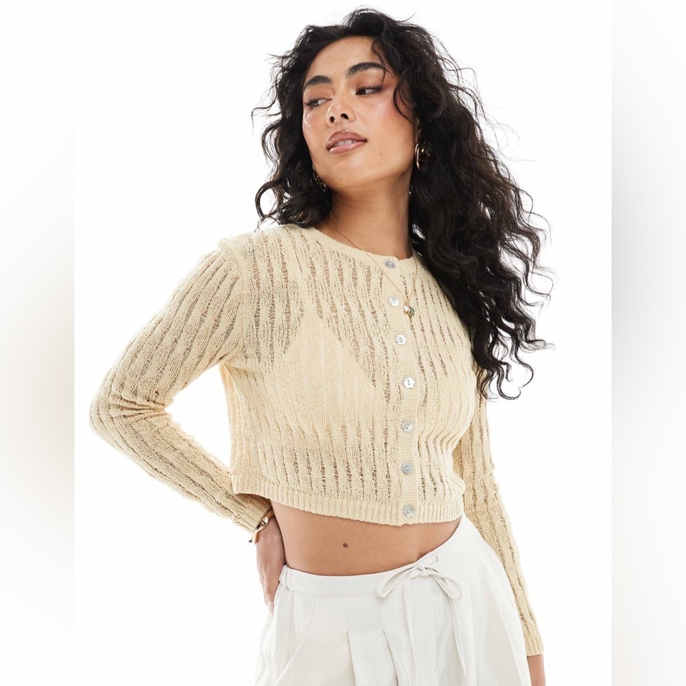 Monki Stitch Detail Cardigan in Butter Yellow